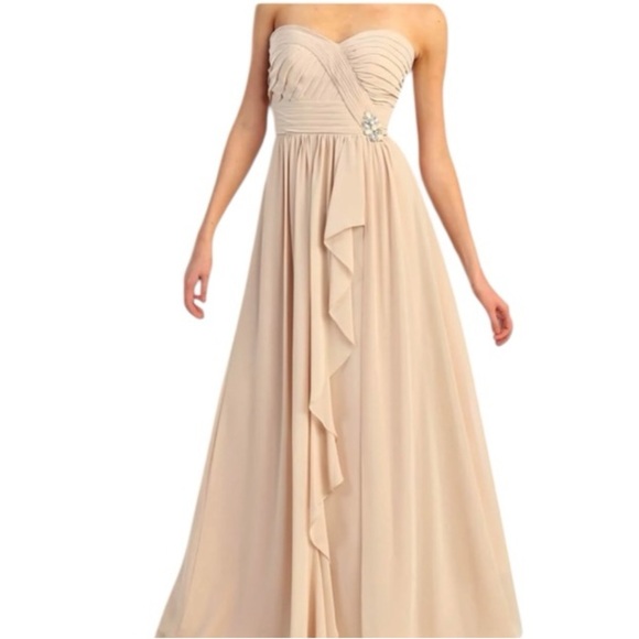May Queen Couture Champagne Chiffon Sweetheart‎ Neckline Rhinestone Brooch Dress - Picture 1 of 16